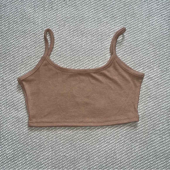 Shein Ribbed Tan Tennis Racket Graphic Tank Top Bralette Sz Xs - Picture 2 of 4